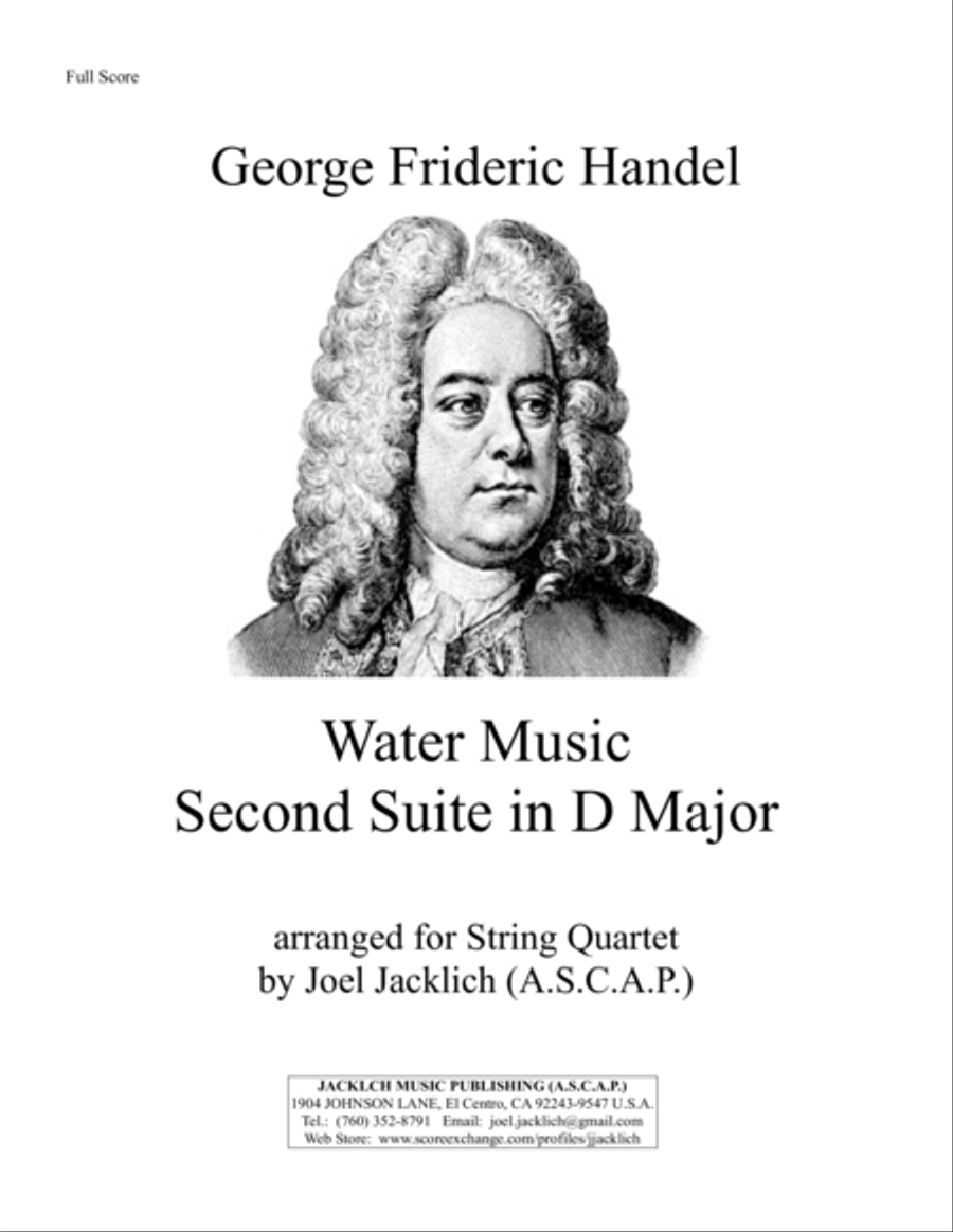 Water Music, Second Suite in D Major (for String Quartet) String Quartet scores gallery preview page 1