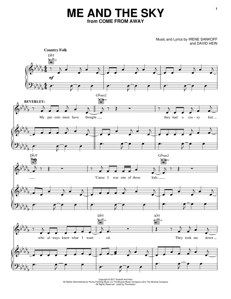 Me And The Sky Piano, Vocal, Guitar scores gallery preview page 1