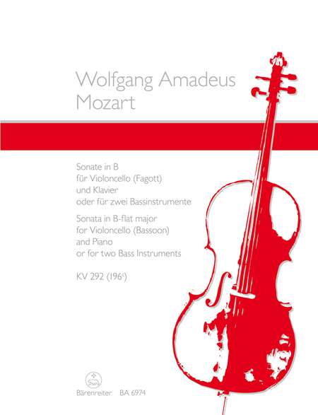 Sonata according to K. 292 (196 c) for Violoncello (Fagott) und Klavier oder fur zwei Bassinstrumente (Celli, Fagotte) B flat major