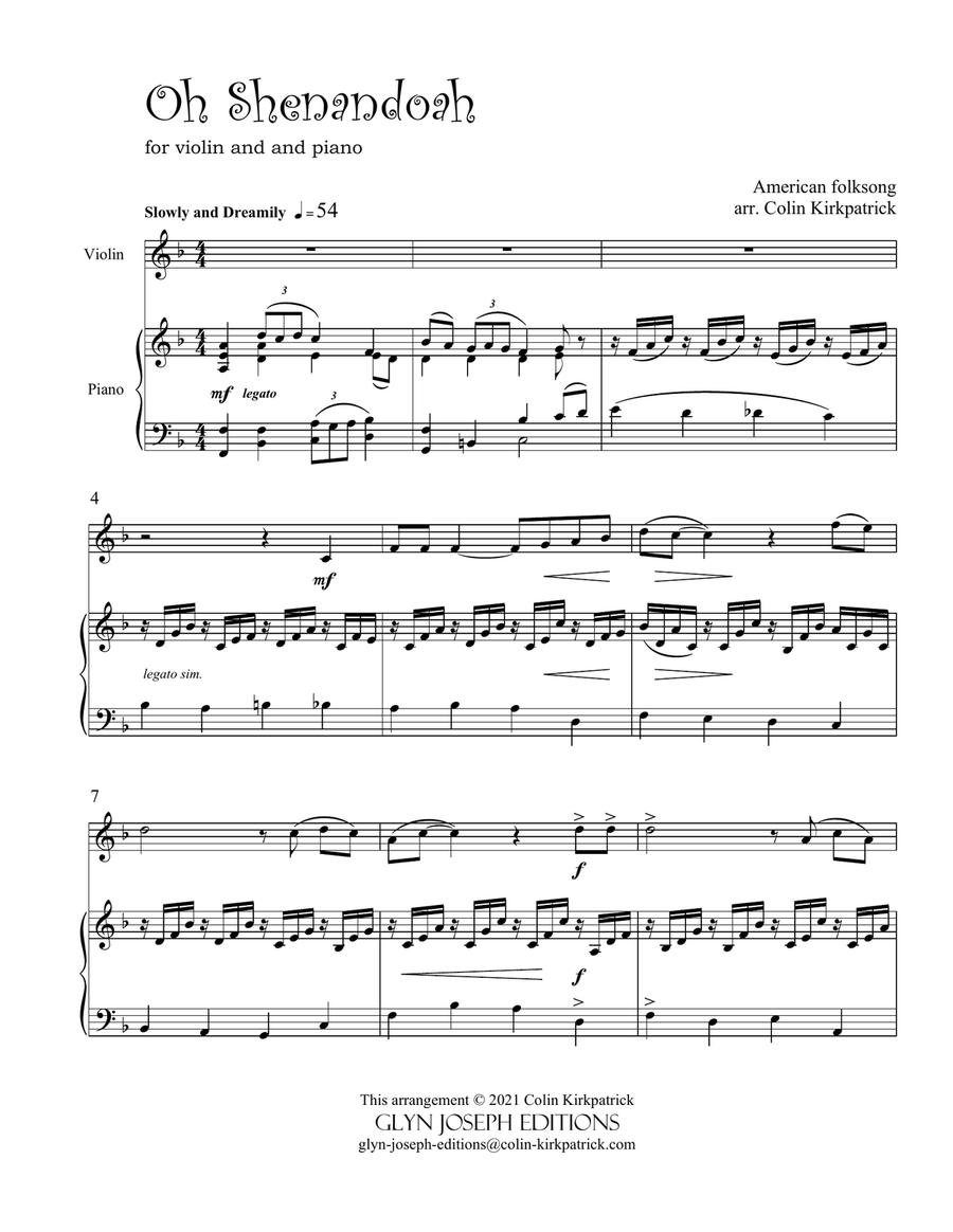 Oh Shenandoah (for violin and piano) Violin Solo scores gallery preview page 3