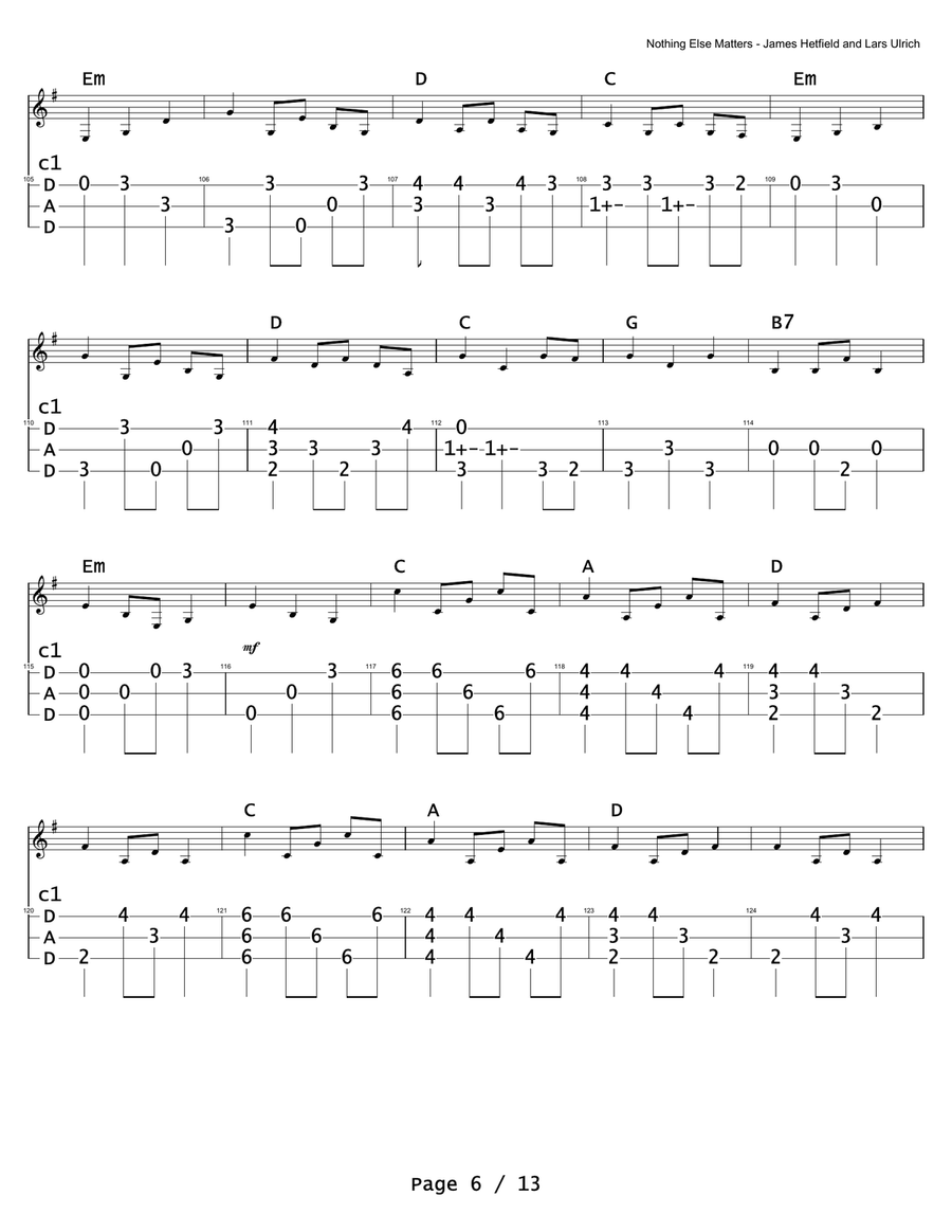 Nothing Else Matters Dulcimer scores gallery preview page 6