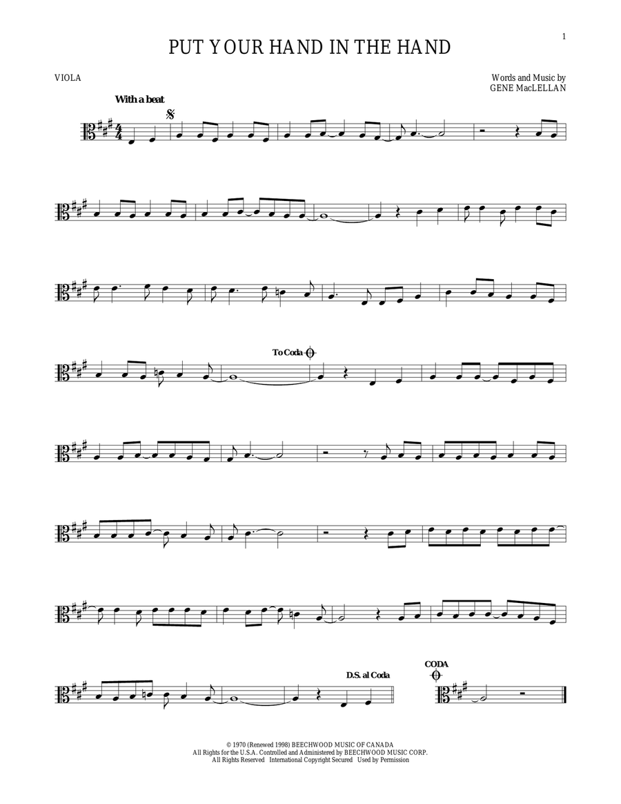 Put Your Hand In The Hand Viola Solo scores gallery preview page 1