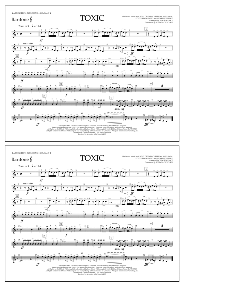 Toxic (arr. Tom Wallace) - Baritone T.C.