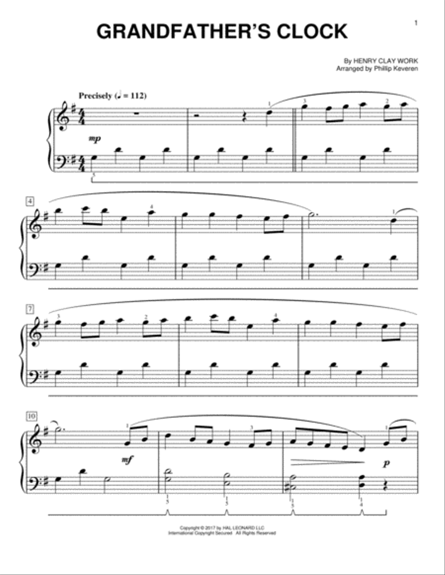 Grandfather's Clock [Classical version] (arr. Phillip Keveren) Easy Piano scores gallery preview page 1