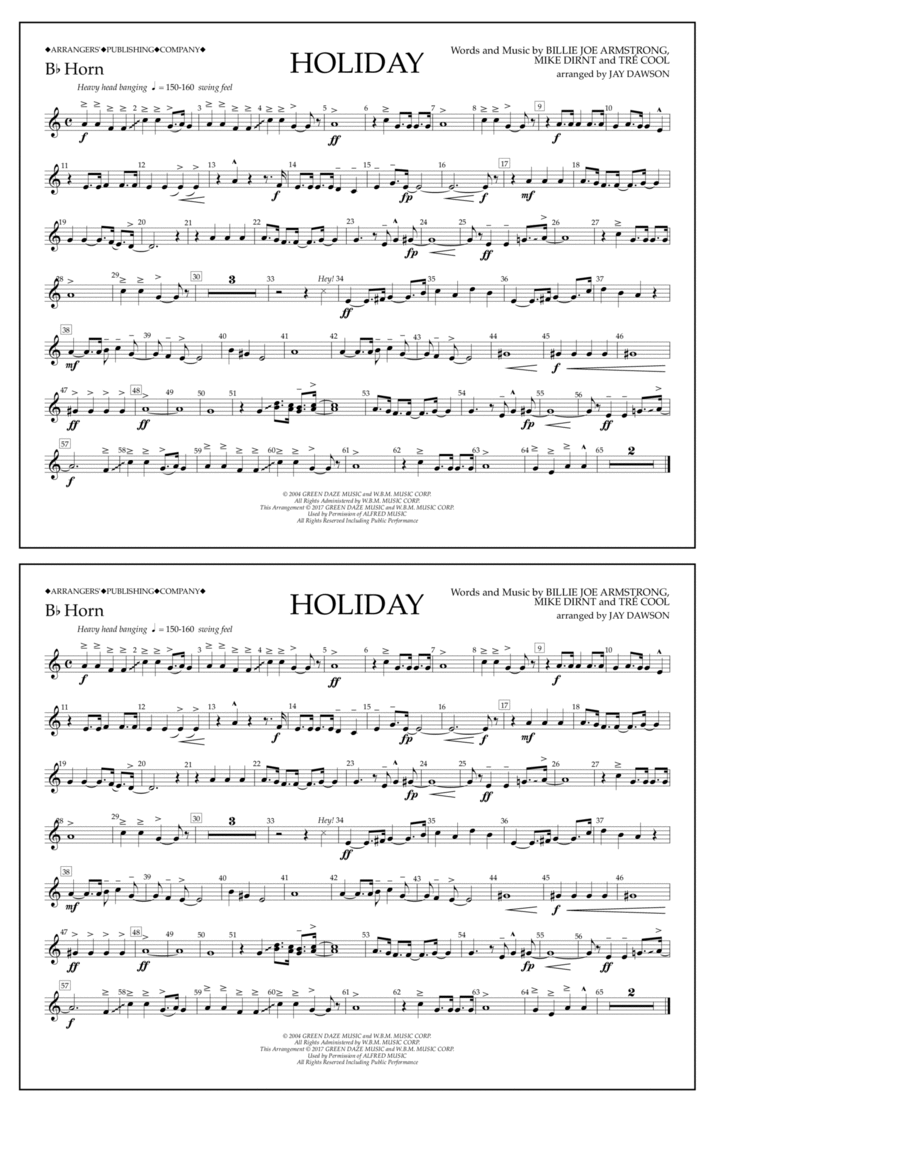 Holiday - Bb Horn Holiday - Bb Horn Horn scores gallery preview page 1