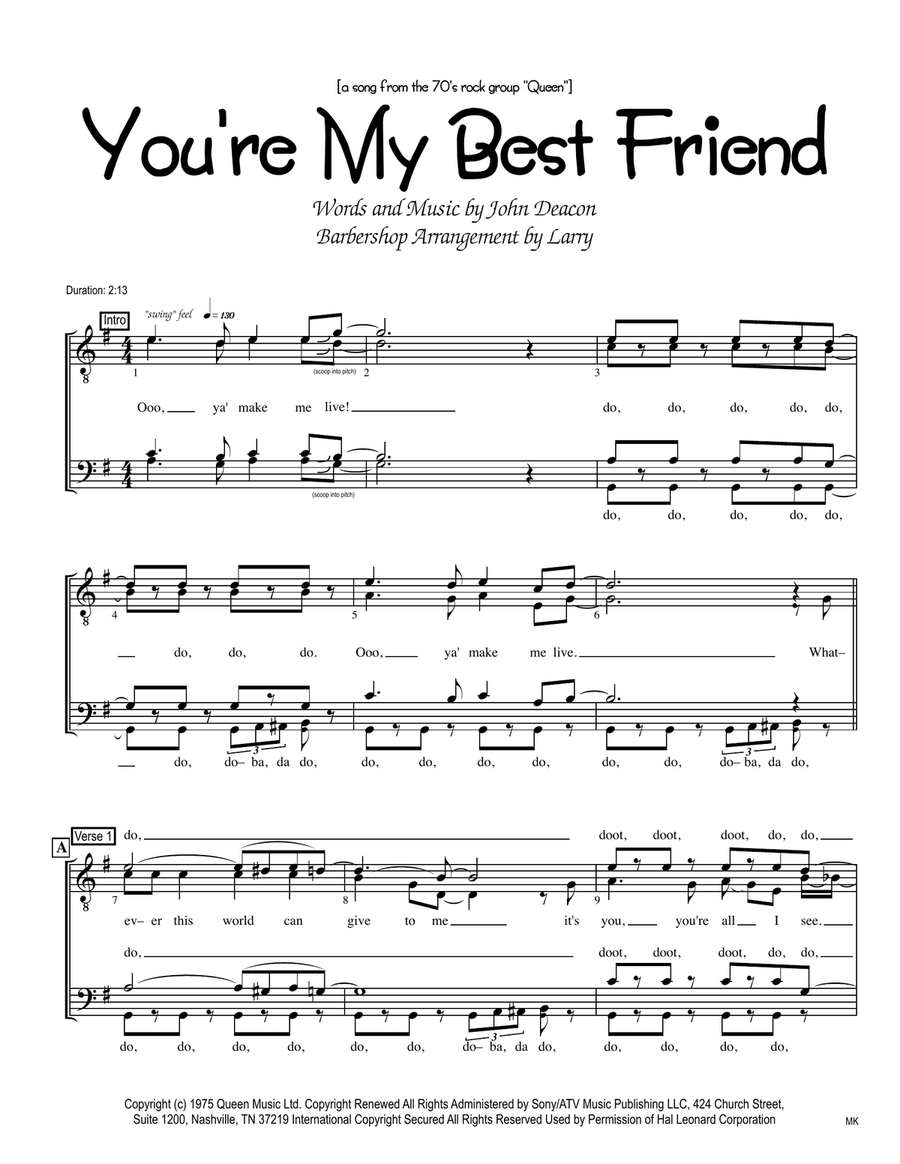 You're My Best Friend TTBB scores gallery preview page 1