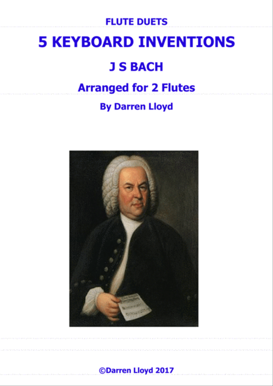 Flute duets - 5 J S Bach keyboard inventions arranged for 2 flutes. Flute Duet scores gallery preview page 1