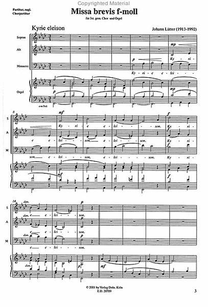 Missa brevis in f für dreistimmigen gemischten Chor und Orgel
