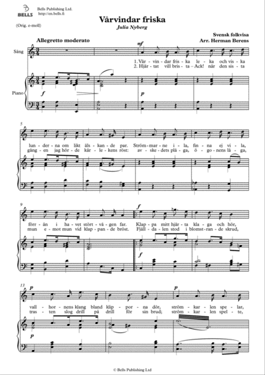 Varvindar friska (A minor) Voice Solo scores gallery preview page 1