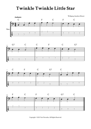 Twinkle Twinkle Little Star - For Bass (C Major with TAB)