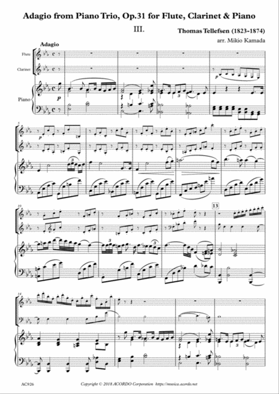 Adagio from Piano Trio, Op.31 for Flute, Clarinet & Piano Woodwind Duet scores gallery preview page 1