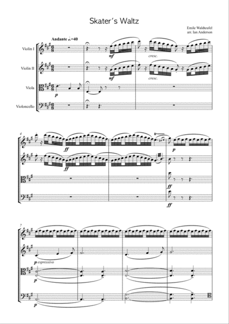 Waldteufel: Skater's Waltz (string quartet) String Quartet scores gallery preview page 1