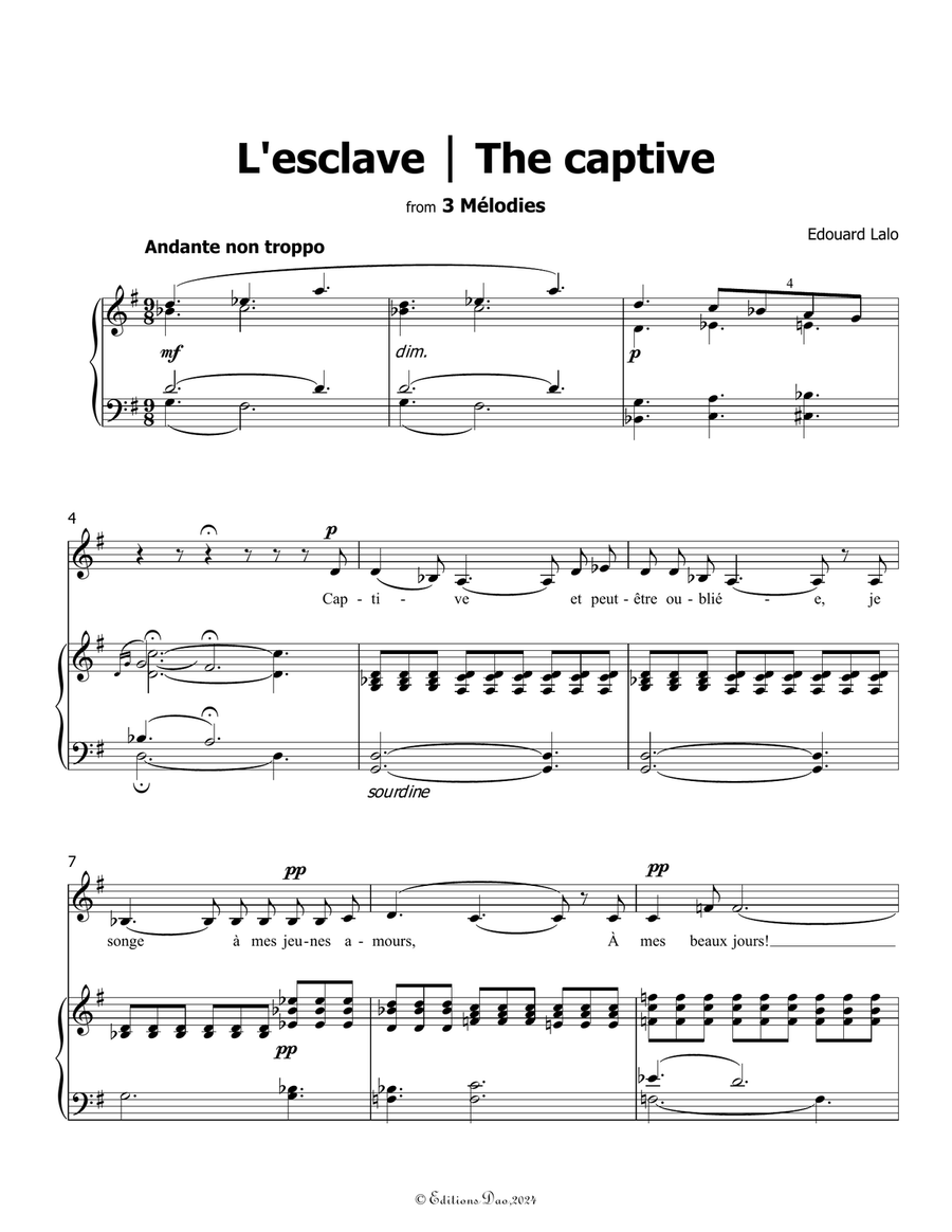 L'esclave, by Edouard Lalo, in G Major Piano, Vocal scores gallery preview page 3
