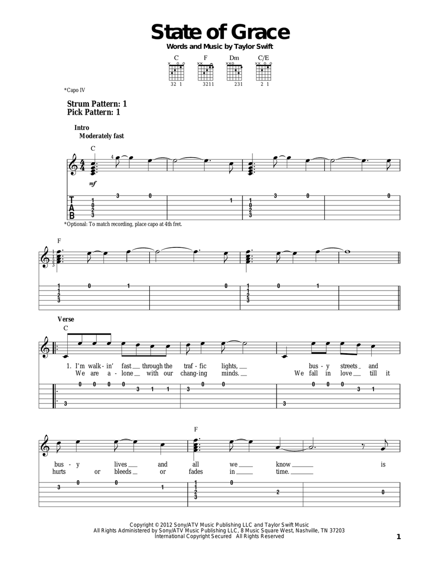 State Of Grace Acoustic Guitar scores gallery preview page 1