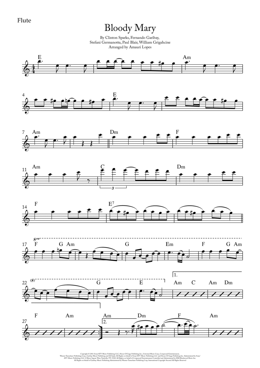 Bloody Mary Flute Solo scores gallery preview page 1