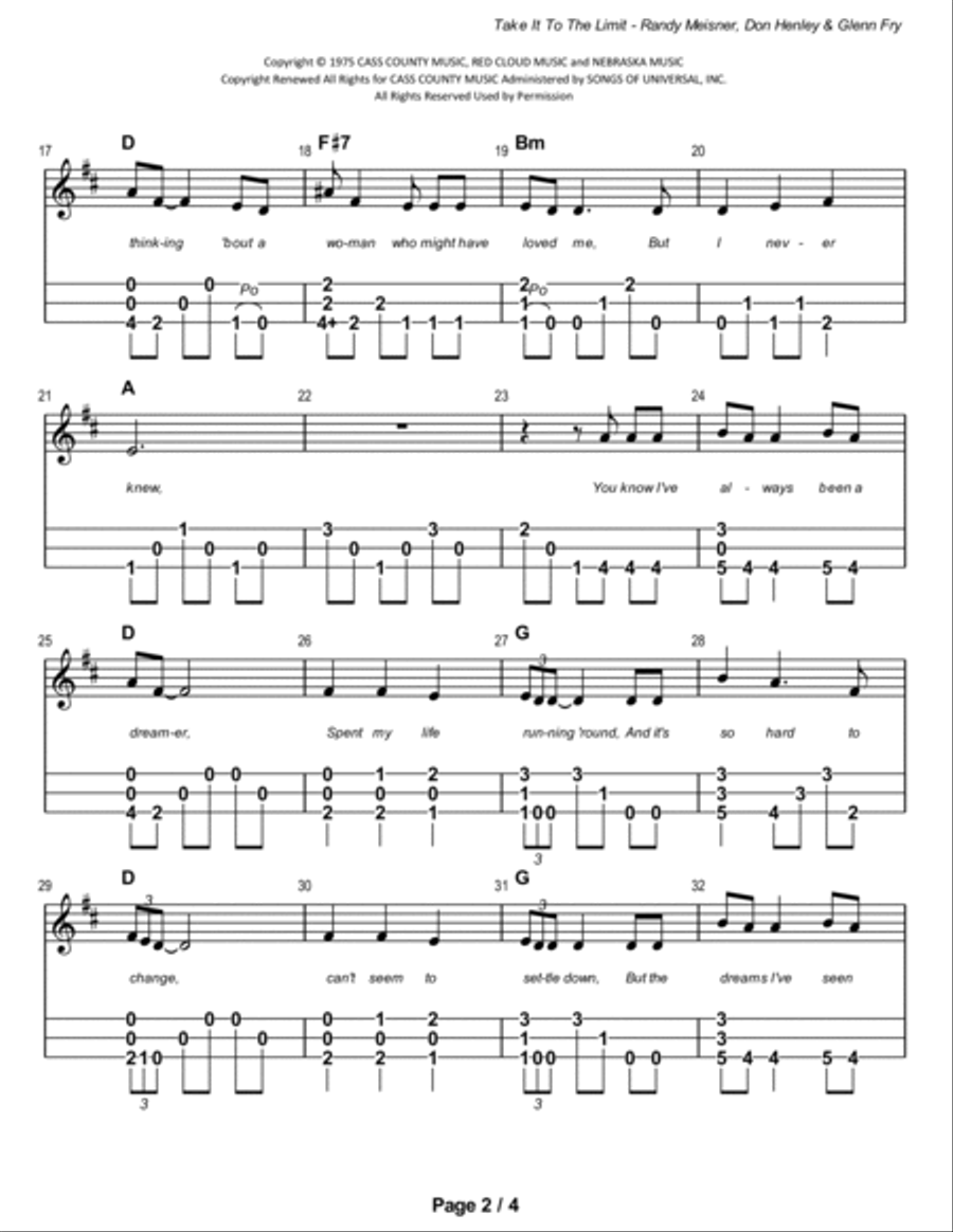 Take It To The Limit Dulcimer scores gallery preview page 3