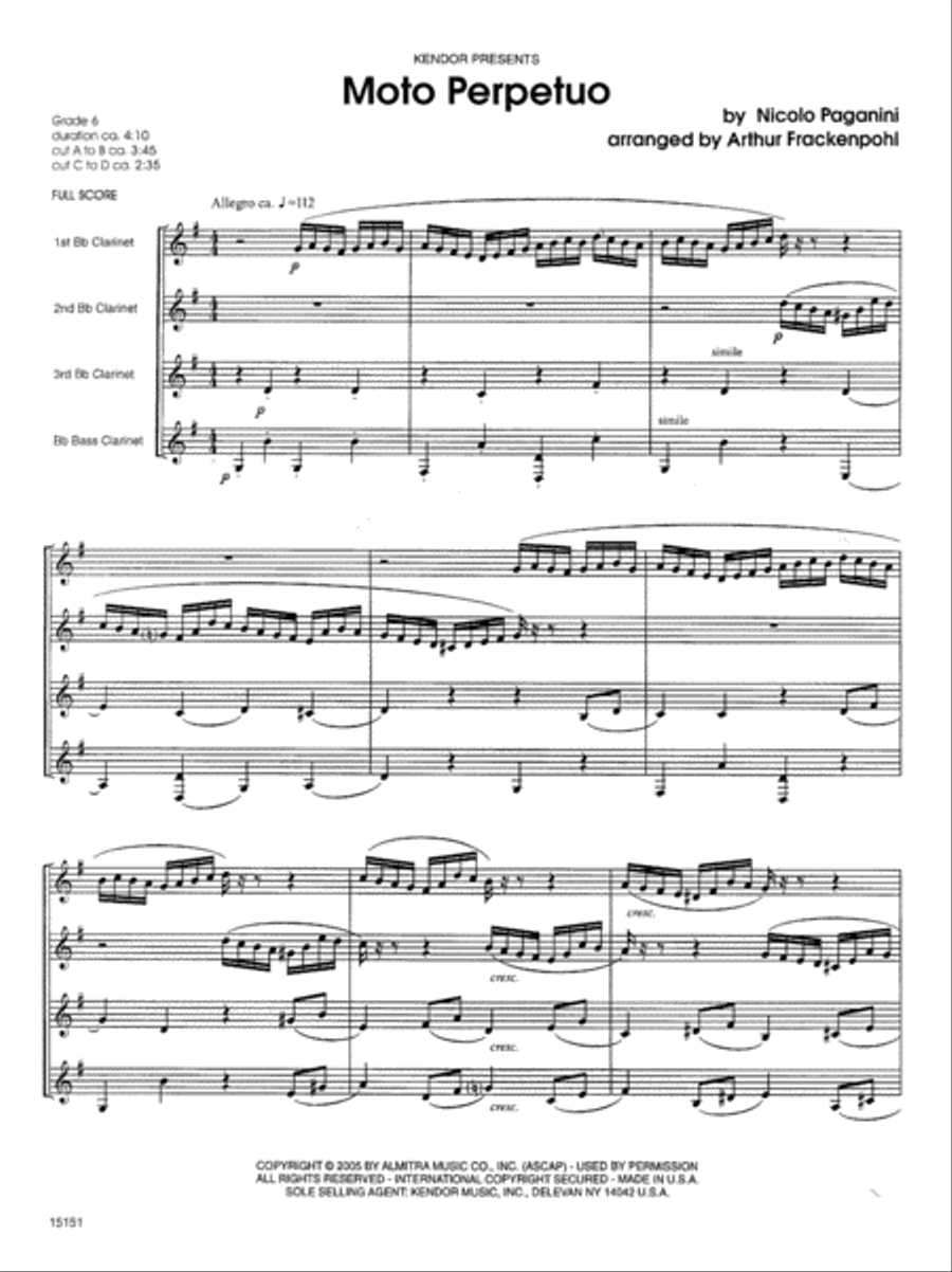 Moto Perpetuo Clarinet Quartet scores gallery preview page 2