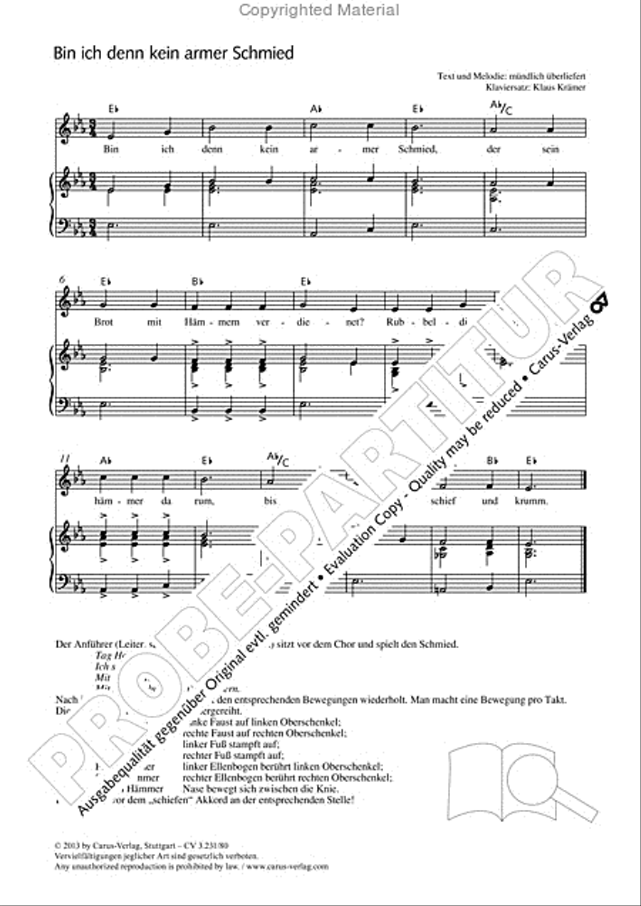 Bin ich denn kein armer Schmied Unison Choir scores gallery preview page 2