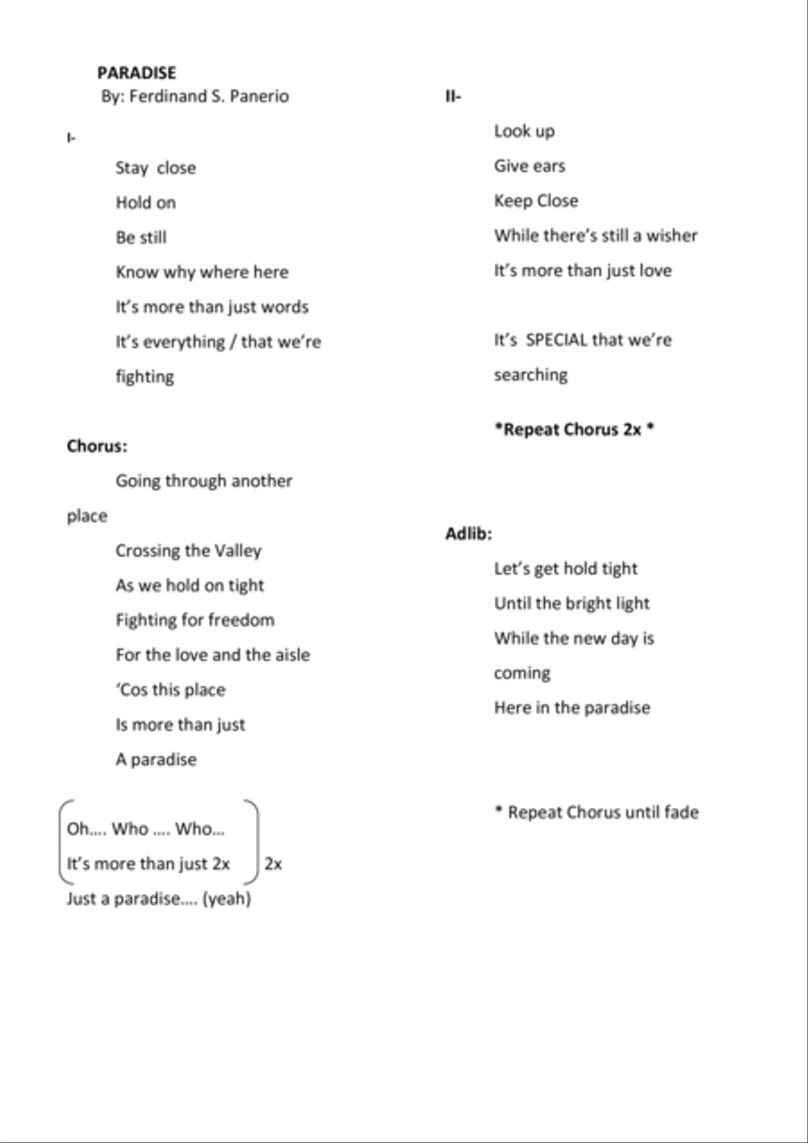 PARADISE (A SOLDIER LOVE STORY) Small Ensemble scores gallery preview page 1