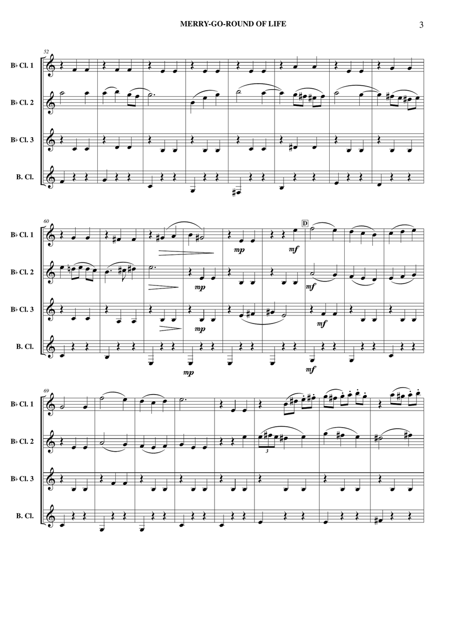 Merry-go-round Of Life Clarinet Quartet scores gallery preview page 4