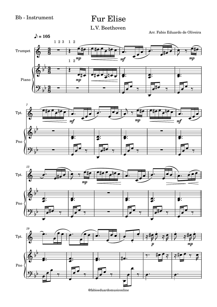 For Elise (Beethoven) + FREE Mp3 Playback + PDF Solo and Piano Parts Tenor Saxophone scores gallery preview page 2