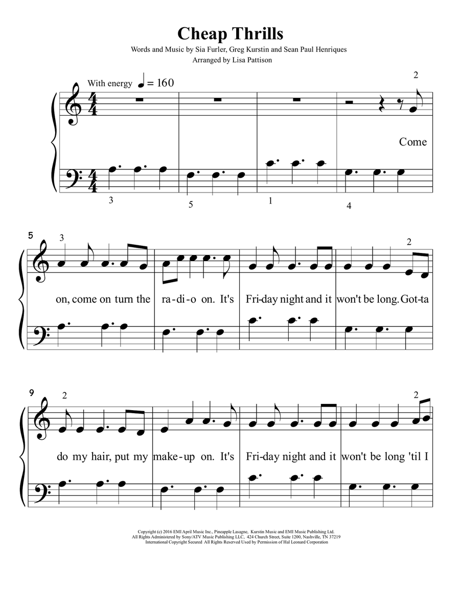 Cheap Thrills Easy Piano scores gallery preview page 1