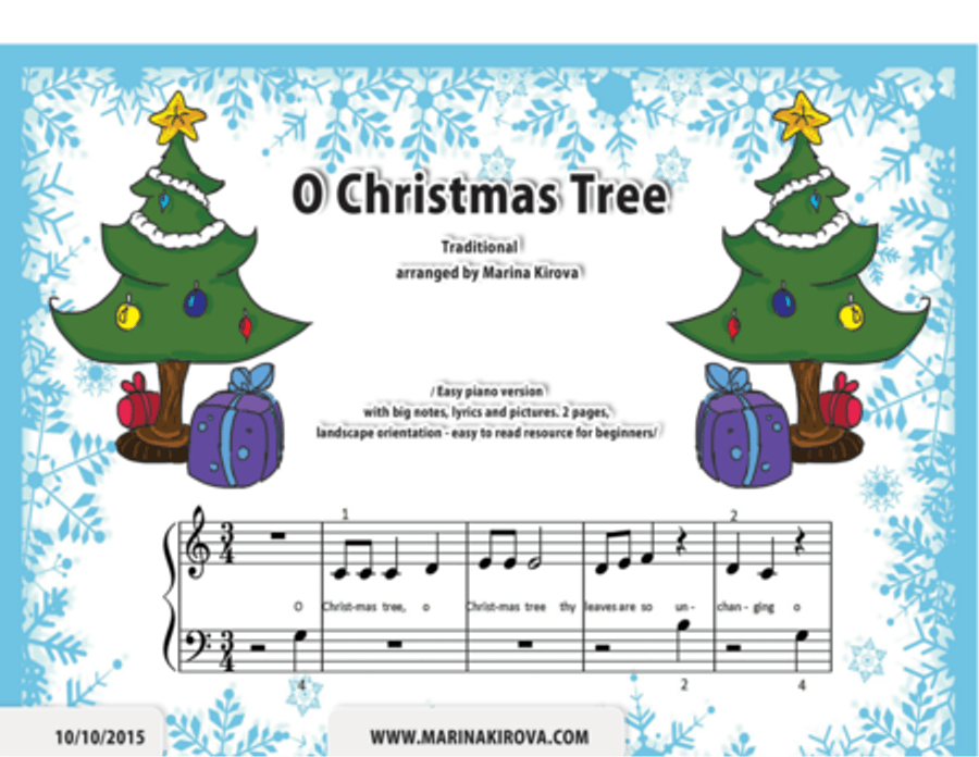 O CHRISTMAS TREE easy piano with lyrics and big notes Easy Piano scores gallery preview page 1