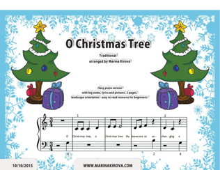O CHRISTMAS TREE easy piano with lyrics and big notes