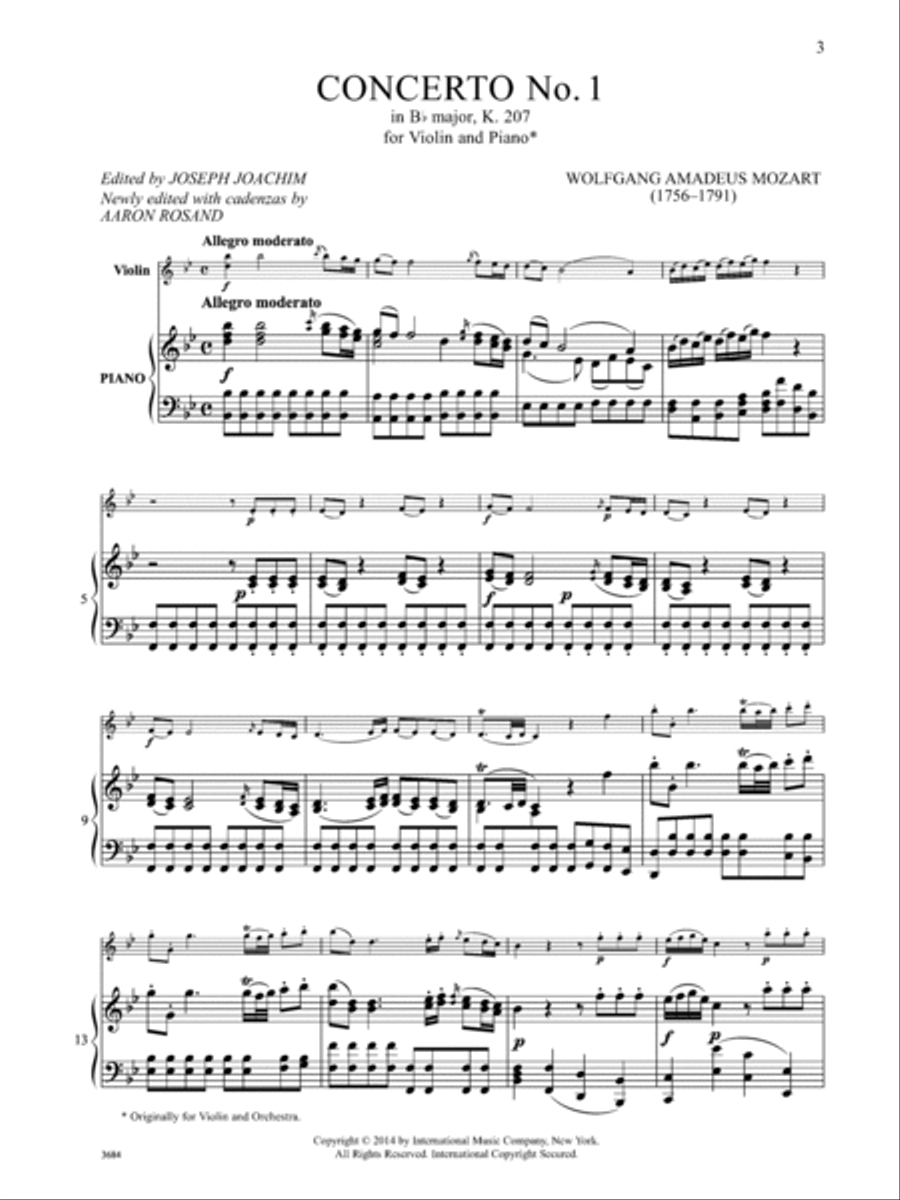 Concerto No. 1 In B Flat Major, K. 207 Violin Solo scores gallery preview page 2
