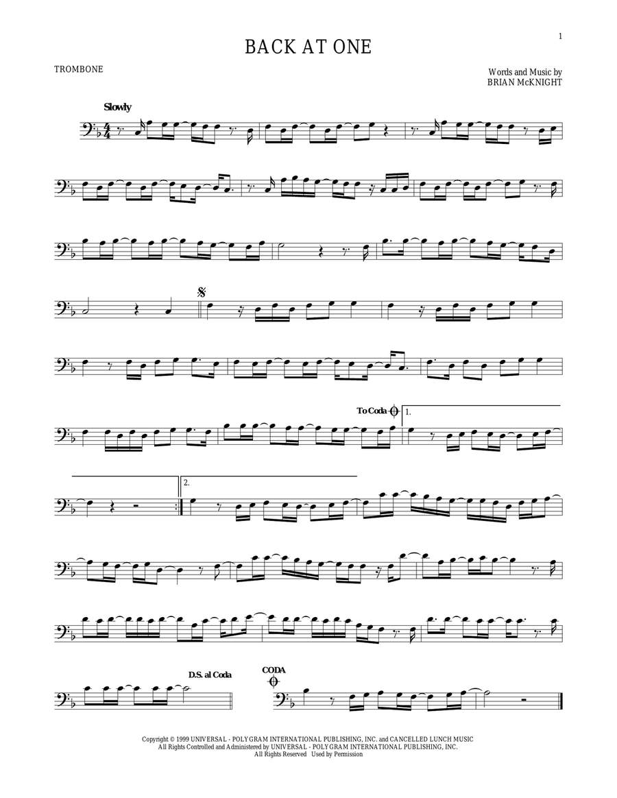 Back At One Trombone Solo scores gallery preview page 1