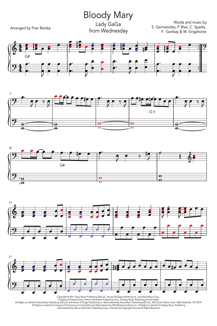 Bloody Mary Bloody Mary Pedal Harp scores gallery preview page 1