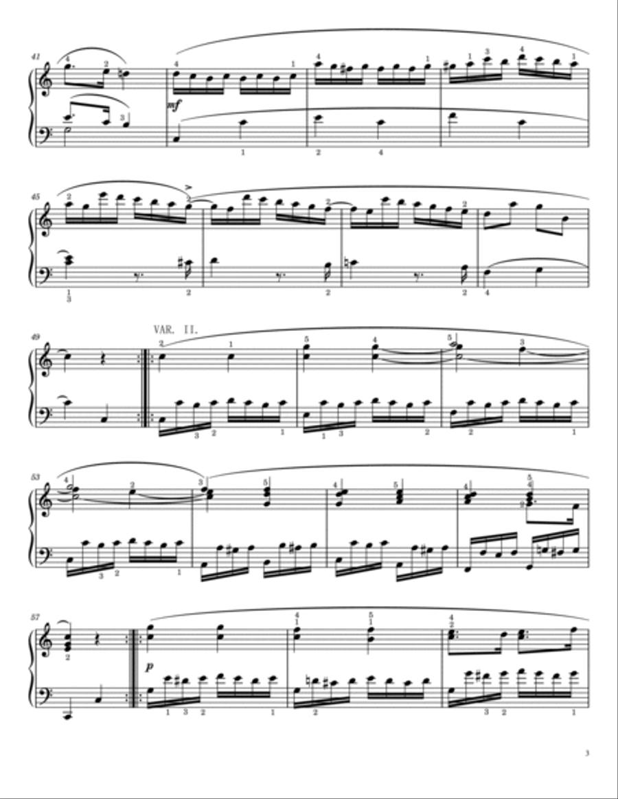 Mozart - KV 265 Twinkle Twinkle Little Star - 12 Variations K.265 Original With Fingered Piano Solo scores gallery preview page 3