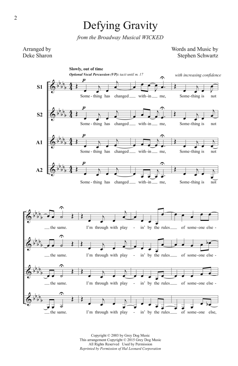 Defying Gravity (from Wicked) (arr. Deke Sharon) SSAA scores gallery preview page 1