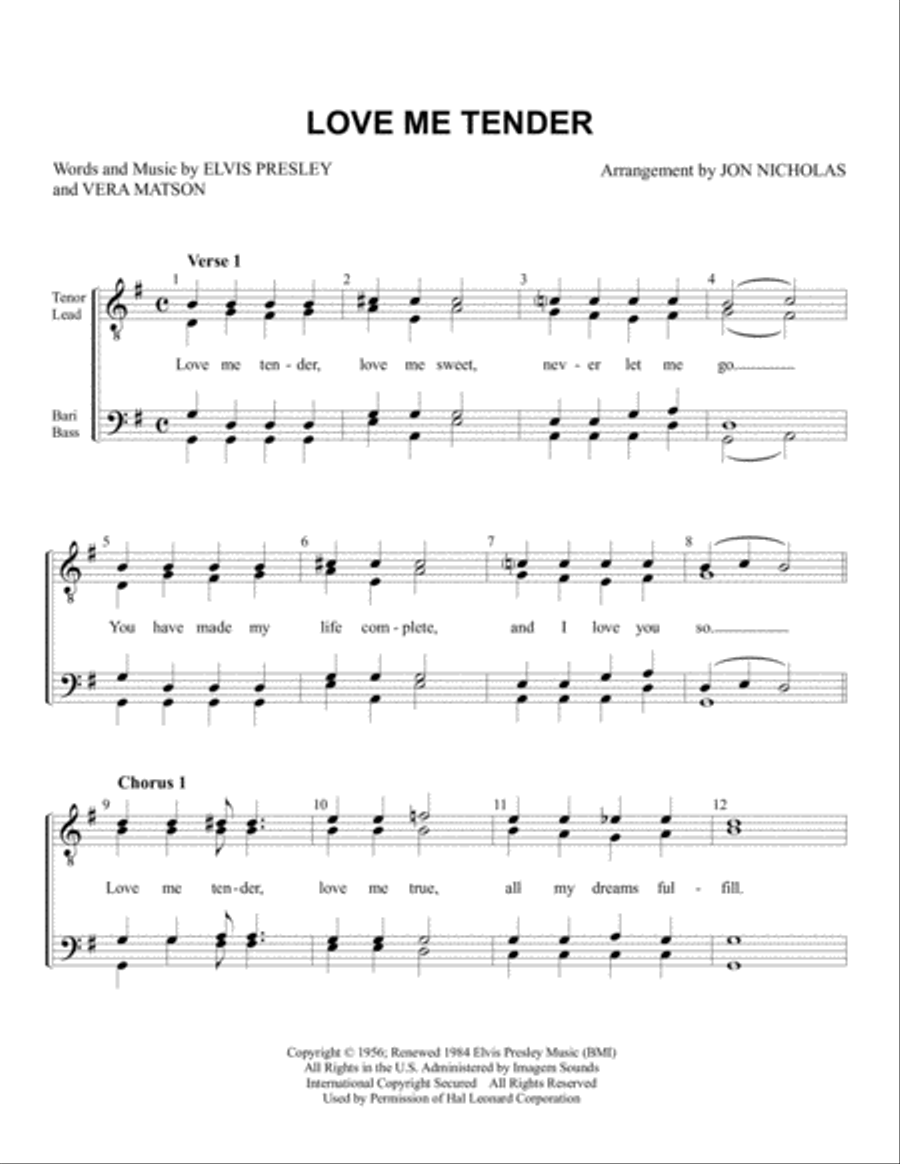 Love Me Tender TTBB scores gallery preview page 1