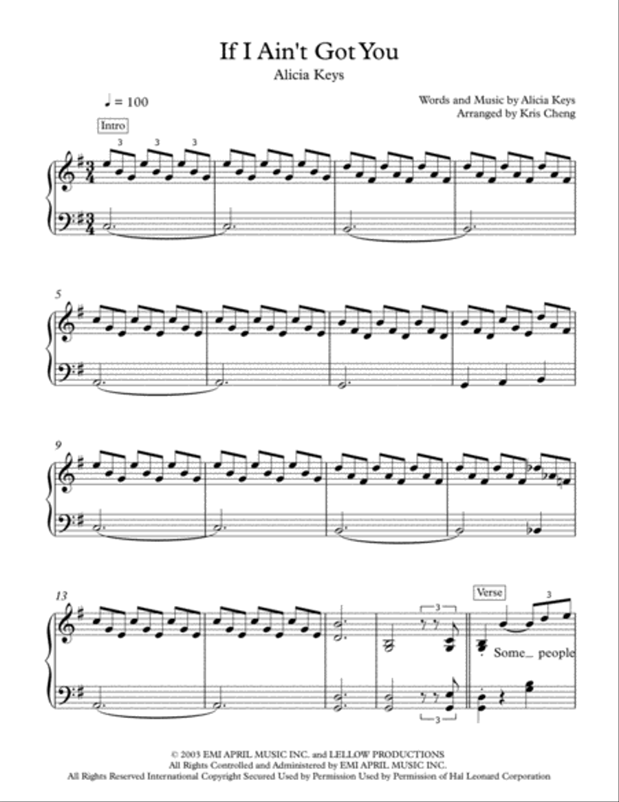 If I Ain't Got You Piano Solo scores gallery preview page 1
