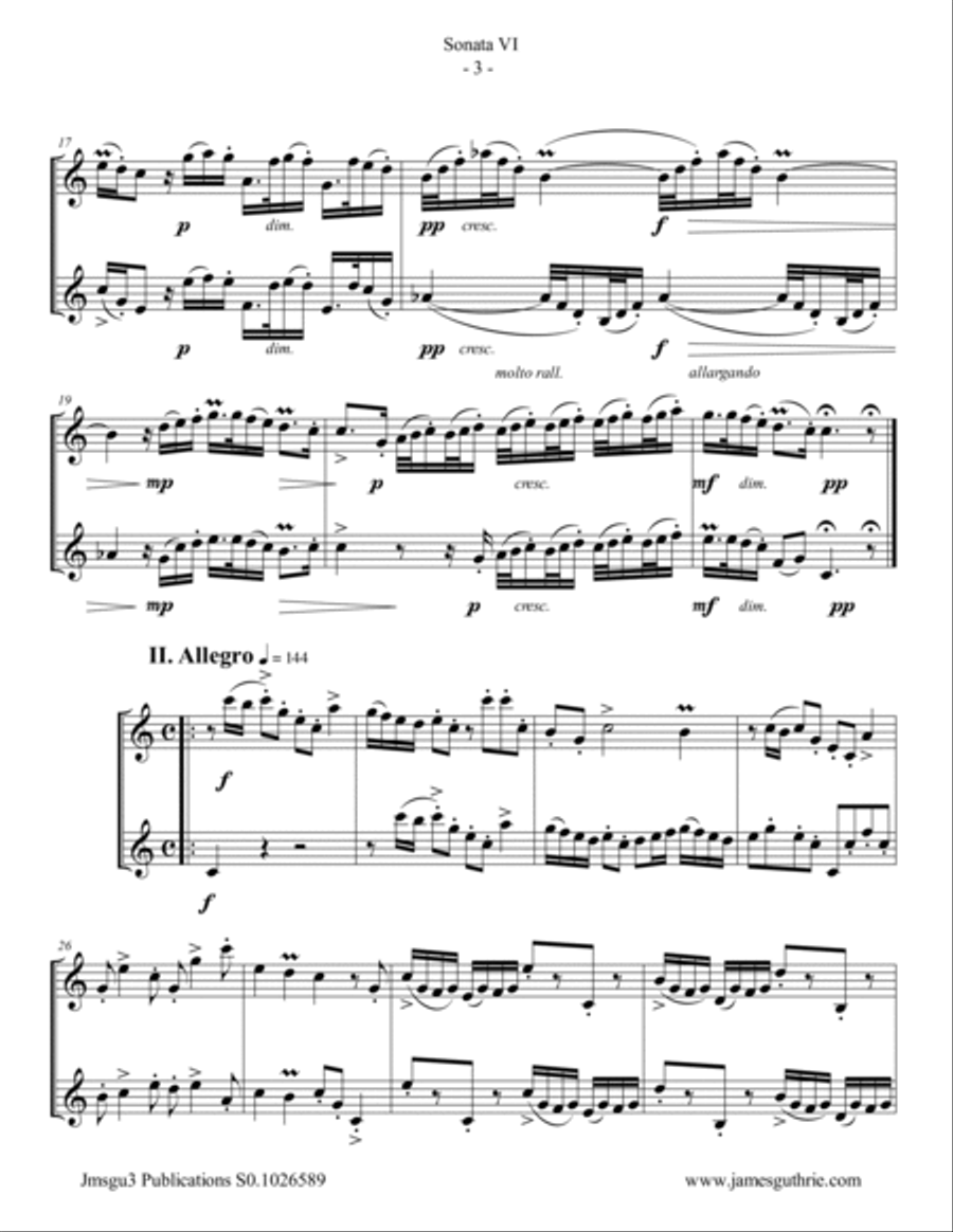 Handel: Sonata No. 6 for Violin Duo String Duet scores gallery preview page 3