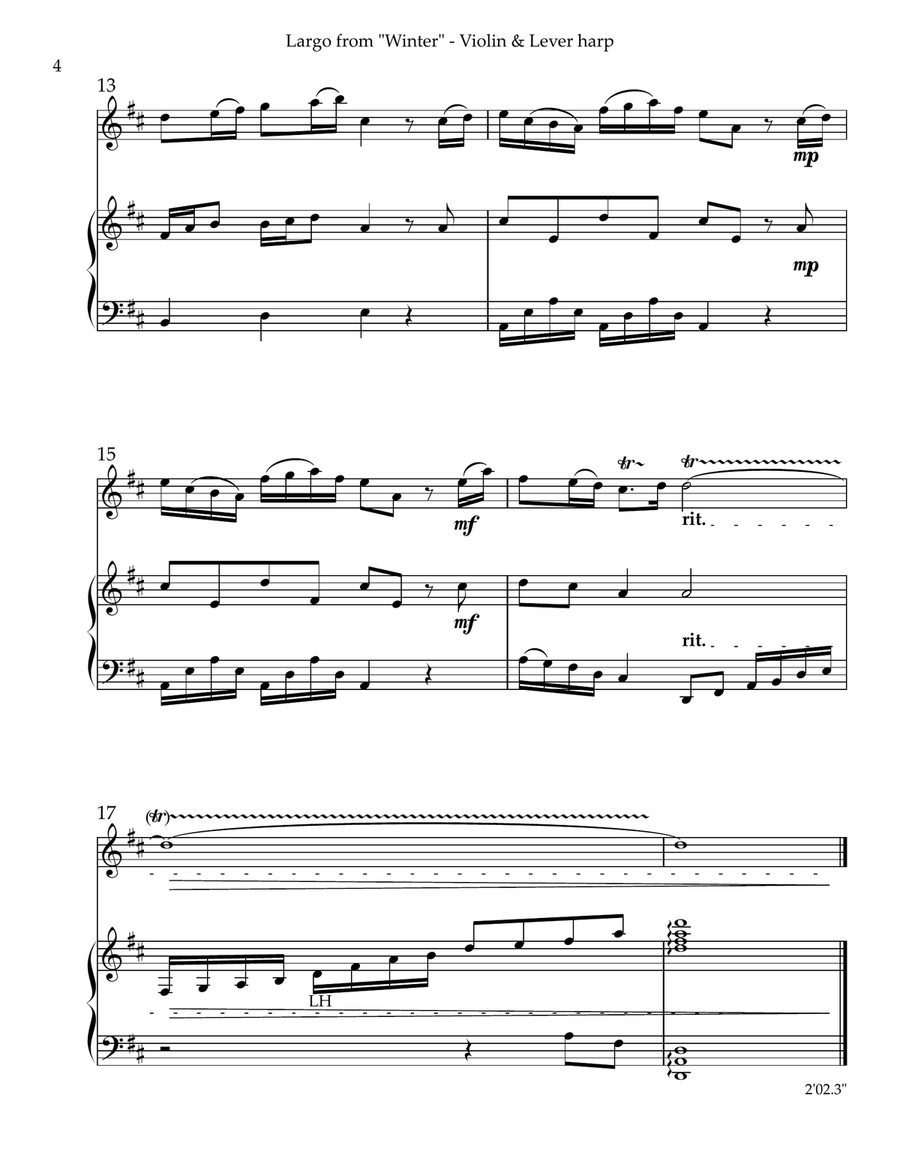 Largo from “Winter”, Duet for Violin & Lever Harp String Duet scores gallery preview page 4