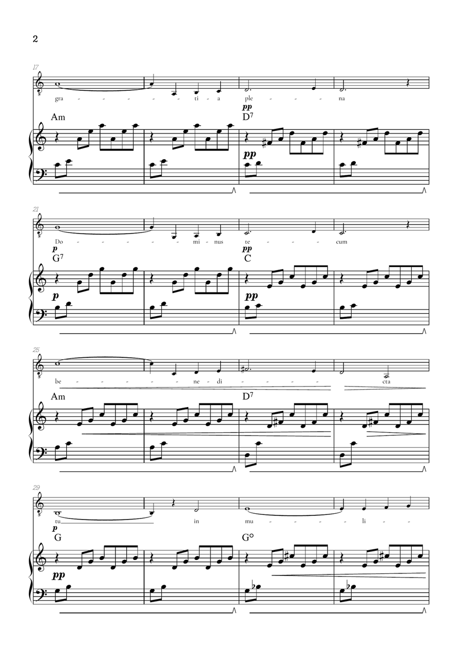 Bach / Gounod Ave Maria in C major • tenor sheet music with piano accompaniment and chords Tenor Voice scores gallery preview page 2