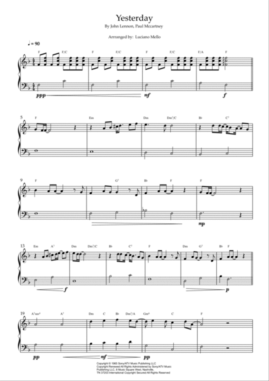 Yesterday Easy Piano scores gallery preview page 2