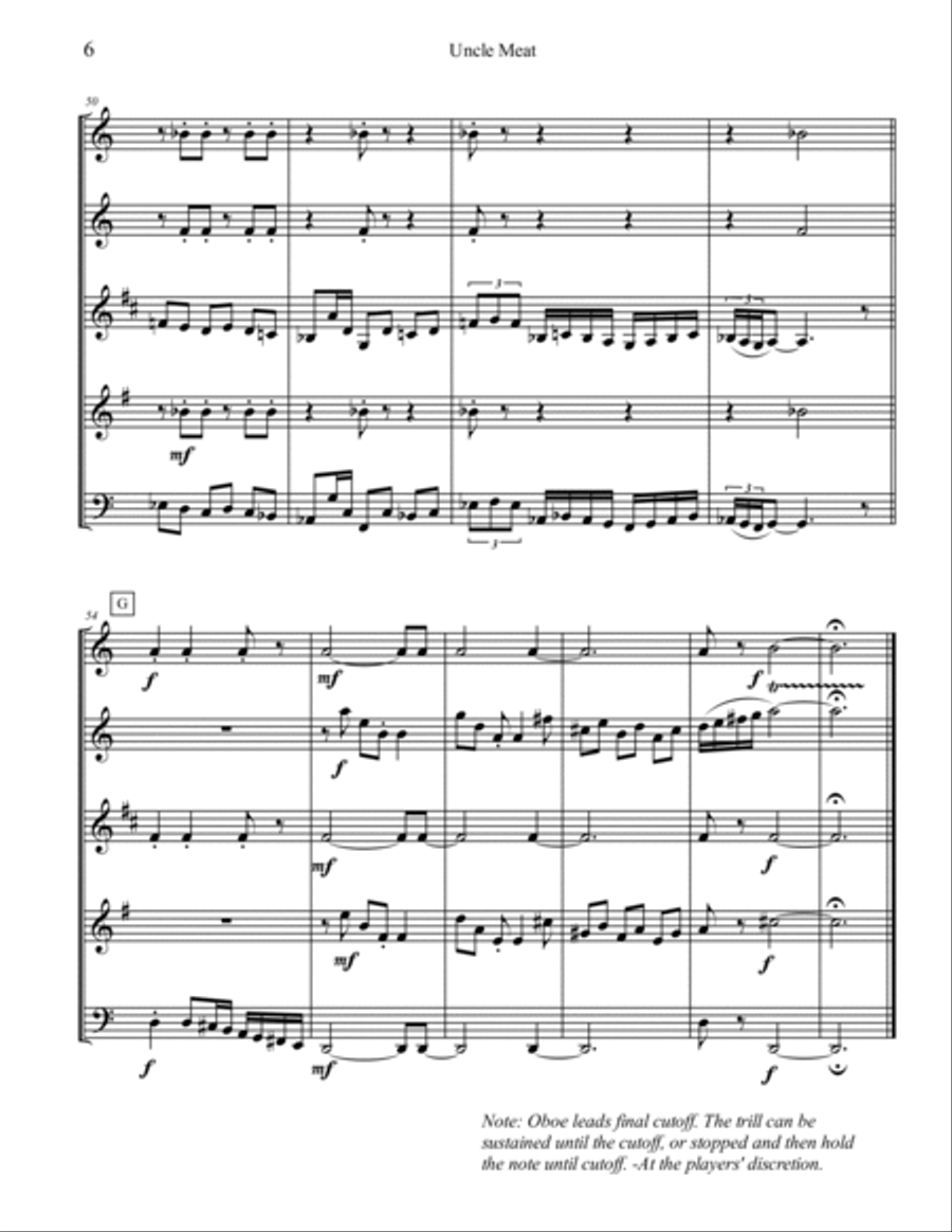 Uncle Meat Woodwind Quintet scores gallery preview page 6