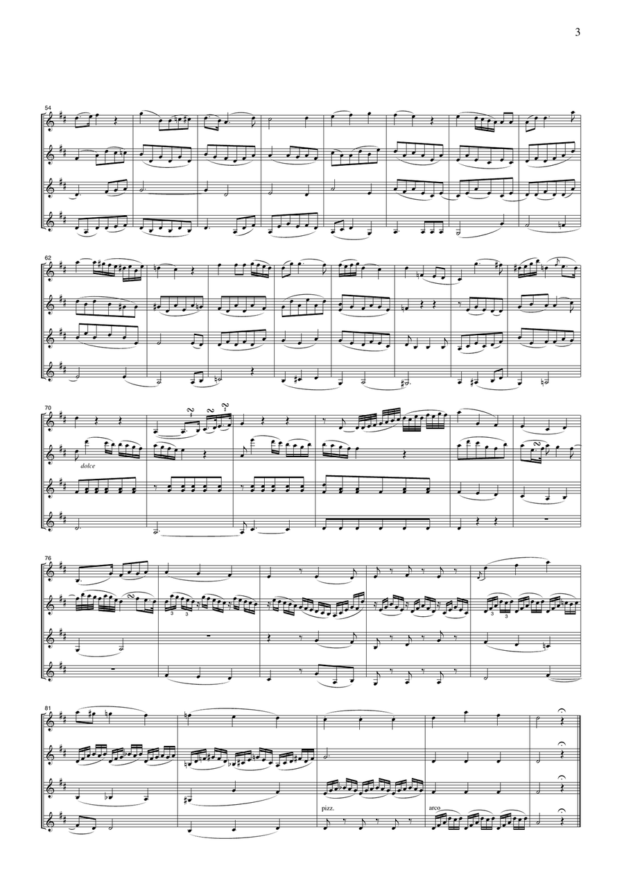 Mozart Larghetto from Clarinet Quintet K.581, for 4 Violins, VN403 String Quartet scores gallery preview page 3