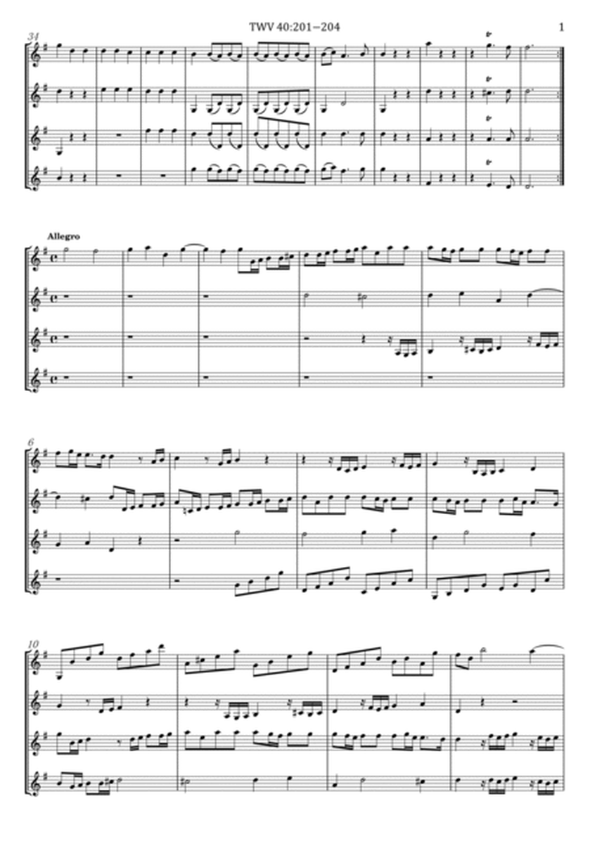 Telemann - 4 Concerti for 4 Violins, TWV 40:201 - 204 - String Quartet Original Complete image number null