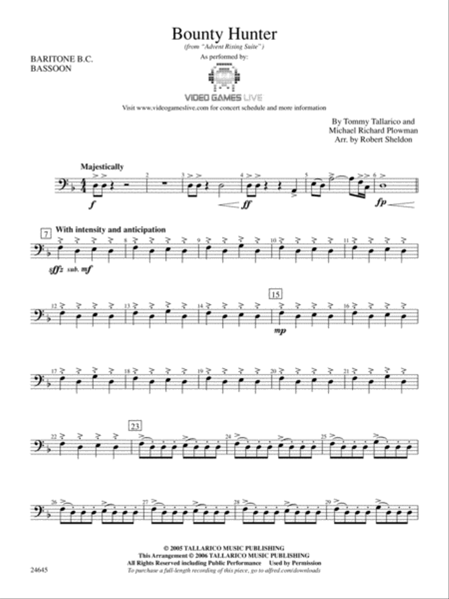 Bounty Hunter (from Advent Rising): Baritone B.C. Concert Band scores gallery preview page 1