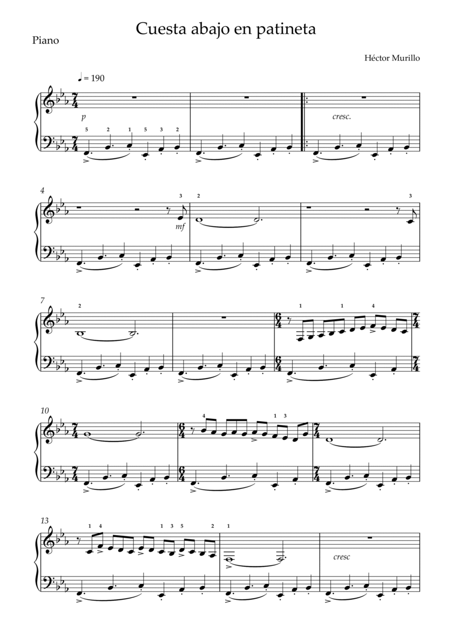 Cuesta abajo en patineta Cuesta abajo en patineta Piano Method scores gallery preview page 1