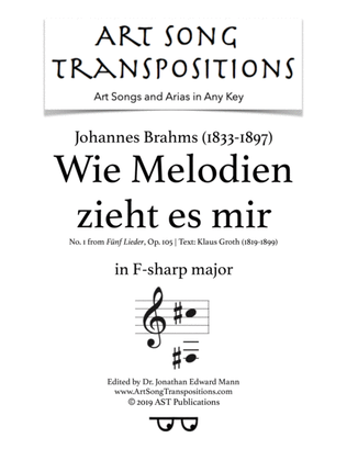 Book cover for BRAHMS: Wie Melodien zieht es mir, Op. 105 no. 1 (transposed to F-sharp major)