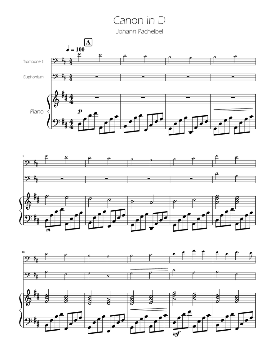 Canon in D - Trombone and Euphonium Duet Brass Duet scores gallery preview page 1