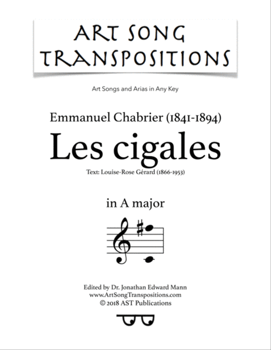 CHABRIER: Les cigales (transposed to A major) Voice scores gallery preview page 1