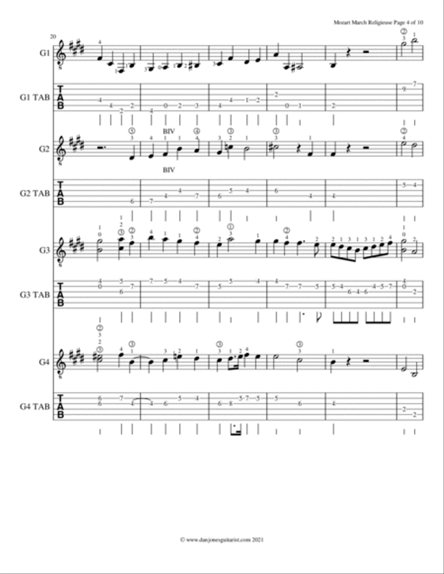 W A Mozart The Priests' March (Marche Religieuse) from The Magic Flute Acoustic Guitar scores gallery preview page 5