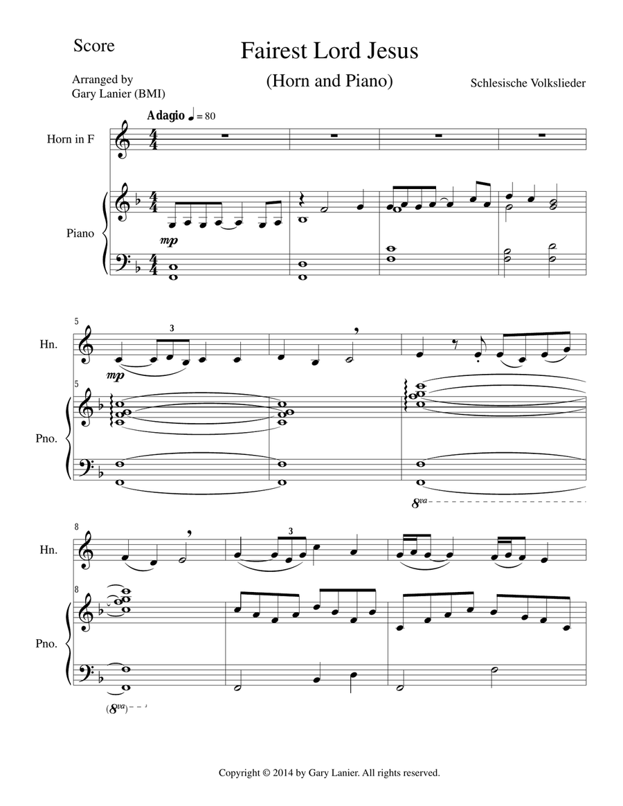 FAIREST LORD JESUS (Horn/Piano and Horn Part) Piano scores gallery preview page 1