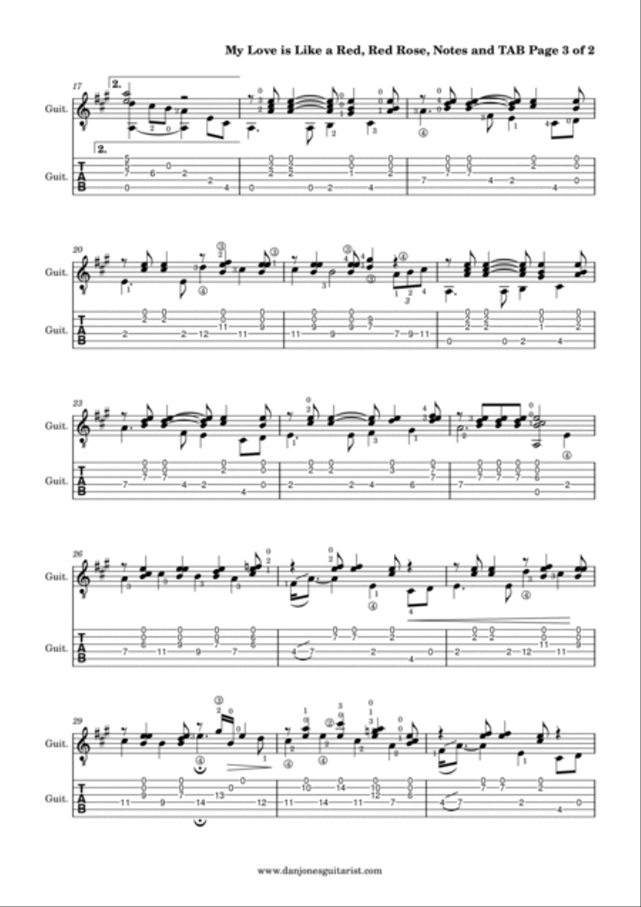 My Love is Like a Red, Red Rose (Solo Guitar Version) Acoustic Guitar scores gallery preview page 3